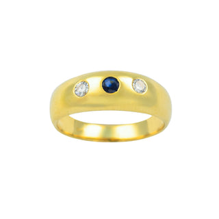 Bandring aus 585 Gelbgold mit Saphir und Brillant, nachhaltiger second hand Schmuck perfekt aufgearbeitet