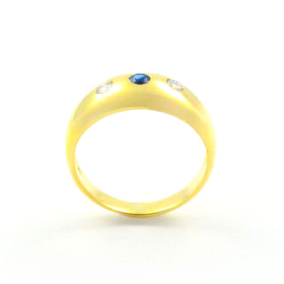 Bandring aus 585 Gelbgold mit Saphir und Brillant, nachhaltiger second hand Schmuck perfekt aufgearbeitet