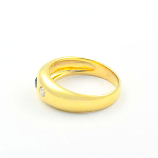 Bandring aus 585 Gelbgold mit Saphir und Brillant, nachhaltiger second hand Schmuck perfekt aufgearbeitet