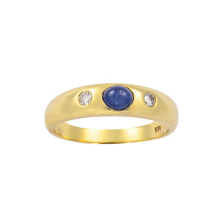 Bandring aus 585 Gelbgold mit Saphir und Brillant, nachhaltiger second hand Schmuck perfekt aufgearbeitet