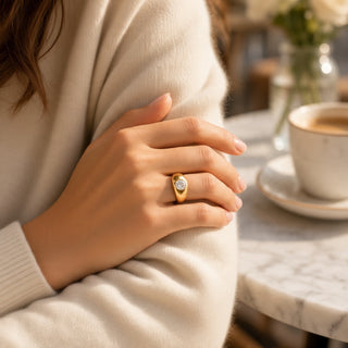 Bandring aus 585 Roségold mit Brillant, nachhaltiger second hand Schmuck perfekt aufgearbeitet