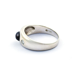 Bandring aus 585 Weißgold mit Saphir und Brillant, nachhaltiger second hand Schmuck perfekt aufgearbeitet