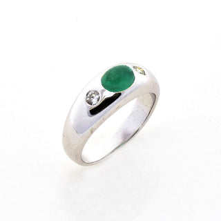 Bandring aus 585 Weißgold mit Smaragd und Brillant, nachhaltiger second hand Schmuck perfekt aufgearbeitet