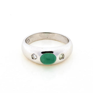 Bandring aus 585 Weißgold mit Smaragd und Brillant, nachhaltiger second hand Schmuck perfekt aufgearbeitet