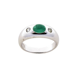 Bandring aus 585 Weißgold mit Smaragd und Brillant, nachhaltiger second hand Schmuck perfekt aufgearbeitet