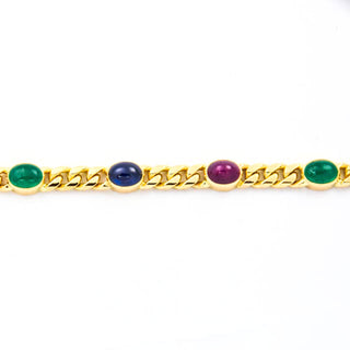 Binder Saphirarmband aus 585 Gelbgold mit Rubin und Smaragd, nachhaltiger second hand Schmuck perfekt aufgearbeitet