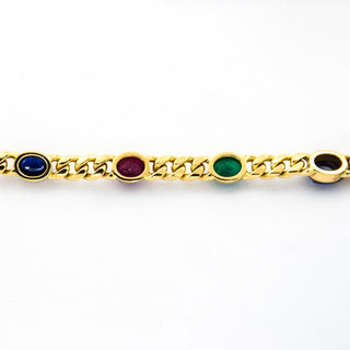 Binder Saphirarmband aus 585 Gelbgold mit Rubin und Smaragd, nachhaltiger second hand Schmuck perfekt aufgearbeitet