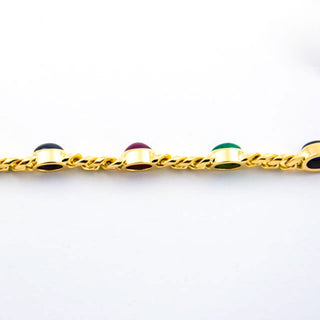 Binder Saphirarmband aus 585 Gelbgold mit Rubin und Smaragd, nachhaltiger second hand Schmuck perfekt aufgearbeitet