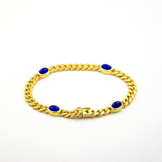 Binder Panzerarmband aus 585 Gelbgold mit Lapislazuli, nachhaltiger second hand Schmuck perfekt aufgearbeitet