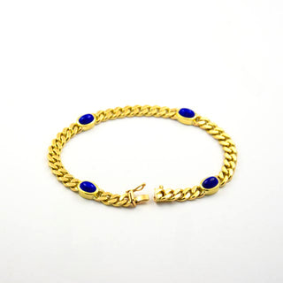 Binder Panzerarmband aus 585 Gelbgold mit Lapislazuli, nachhaltiger second hand Schmuck perfekt aufgearbeitet