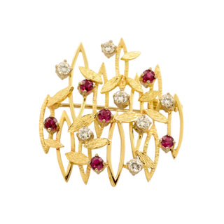 Blatzheim Anhänger/Brosche aus 750 Gelb- und Weißgold mit Rubin und Brillant, nachhaltiger second-hand Schmuck perfekt aufgearbeitet