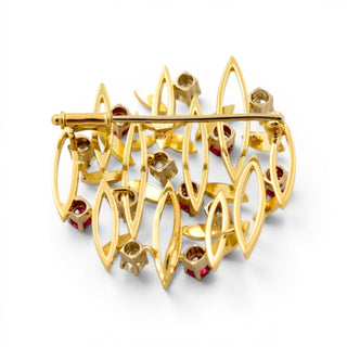 Blatzheim Anhänger/Brosche aus 750 Gelb- und Weißgold mit Rubin und Brillant, nachhaltiger second-hand Schmuck perfekt aufgearbeitet