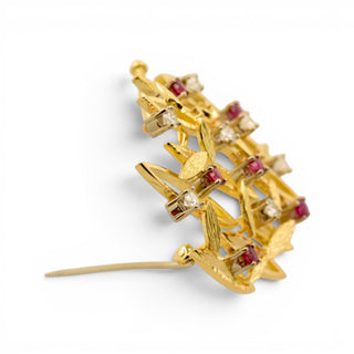 Blatzheim Anhänger/Brosche aus 750 Gelb- und Weißgold mit Rubin und Brillant, nachhaltiger second-hand Schmuck perfekt aufgearbeitet