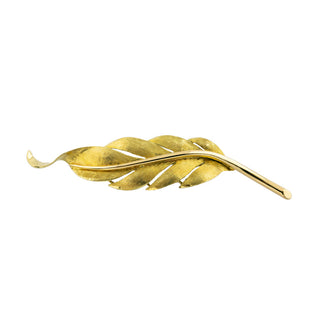 Brosche Feder aus 750 Gelbgold, nachhaltiger second hand Schmuck perfekt aufgearbeitet