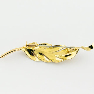Brosche Feder aus 750 Gelbgold, nachhaltiger second hand Schmuck perfekt aufgearbeitet