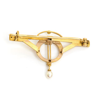 Perlenbrosche aus 585 Gelb- und Weißgold mit Brillant, nachhaltiger second hand Schmuck perfekt aufgearbeitet