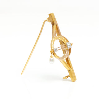 Perlenbrosche aus 585 Gelb- und Weißgold mit Brillant, nachhaltiger second hand Schmuck perfekt aufgearbeitet