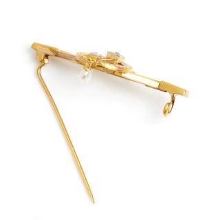 Perlenbrosche aus 585 Gelb- und Weißgold mit Brillant, nachhaltiger second hand Schmuck perfekt aufgearbeitet