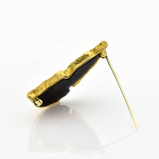 Brosche aus 750 Gelbgold mit Achat und Brillant, nachhaltiger second hand Schmuck perfekt aufgearbeitet