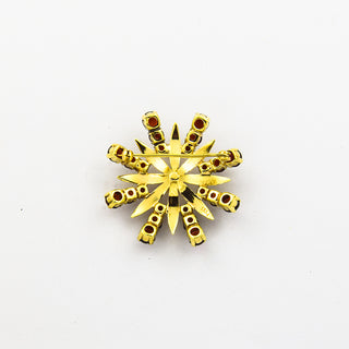 Brosche aus 333 Gelbgold mit Granat und Perle, nachhaltiger second hand Schmuck perfekt aufgearbeitet