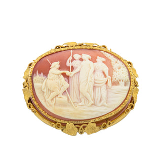 Brosche aus 585 Gelbgold mit Kamee/Gemme, nachhaltiger second hand Schmuck perfekt aufgearbeitet