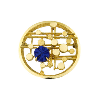 Brosche aus 585 Gelbgold mit Lapislazuli, nachhaltiger second hand Schmuck perfekt aufgearbeitet