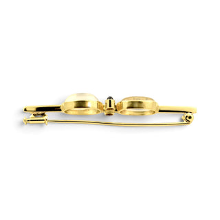 Brosche aus 585 Gelbgold mit Mondstein und Saphir, nachhaltiger second-hand Schmuck perfekt aufgearbeitet