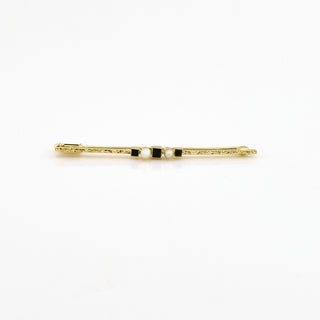 Brosche aus 585 Gelbgold mit Onyx und Perle, nachhaltiger second hand Schmuck perfekt aufgearbeitet