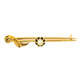 Brosche aus 585 Gelbgold mit Perle, nachhaltiger second hand Schmuck perfekt aufgearbeitet