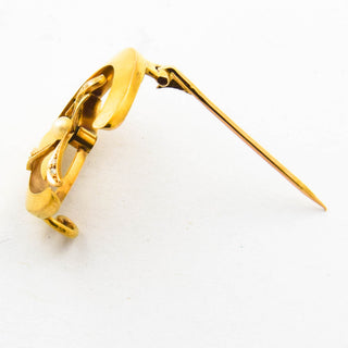 Brosche aus 750 Gelbgold mit Perle und Diamant, nachhaltiger second hand Schmuck perfekt aufgearbeitet