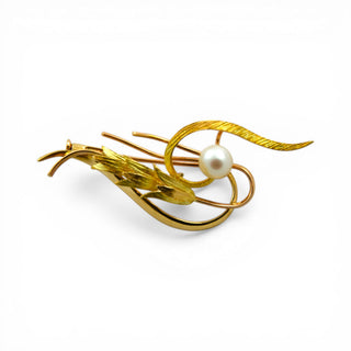 Perlenbrosche aus 585 Gelbgold, nachhaltiger second hand Schmuck perfekt aufgearbeitet