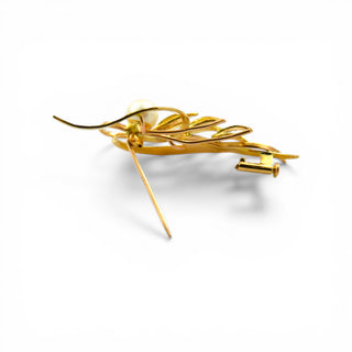Perlenbrosche aus 585 Gelbgold, nachhaltiger second hand Schmuck perfekt aufgearbeitet