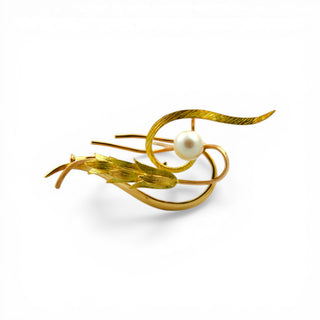 Perlenbrosche aus 585 Gelbgold, nachhaltiger second hand Schmuck perfekt aufgearbeitet