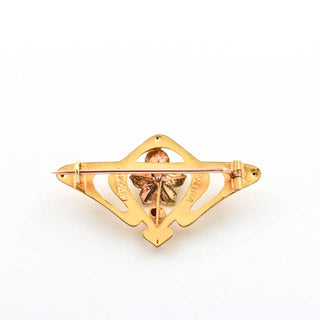 Brosche aus 333 Gelbgold mit Perle und Rubin, nachhaltiger second hand Schmuck perfekt aufgearbeitet