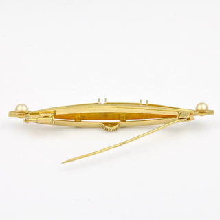 Brosche aus 585 Gelbgold mit Perle, hochwertiger second hand Schmuck perfekt aufgearbeitet