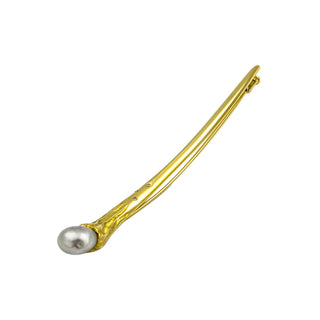 Brosche aus 585 Gelbgold mit Perle und Brillant, nachhaltiger second hand Schmuck perfekt aufgearbeitet