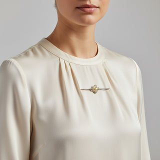 Perlenbrosche aus 585 Gelbgold/Platin mit Diamant, nachhaltiger second hand Schmuck perfekt aufgearbeitet