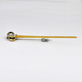 Brosche aus 750 Gelb- und Weißgold mit Aquamarin und Diamant, hochwertiger second hand Schmuck perfekt aufgearbeitet