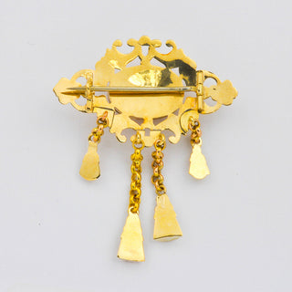 Brosche aus 585 Rotgold mit Koralle, hochwertiger second hand Schmuck perfekt aufgearbeitet