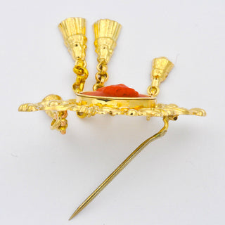 Brosche aus 585 Rotgold mit Koralle, hochwertiger second hand Schmuck perfekt aufgearbeitet