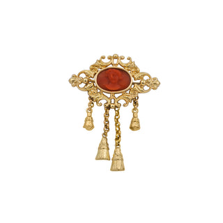 Brosche aus 585 Rotgold mit Koralle, hochwertiger second hand Schmuck perfekt aufgearbeitet