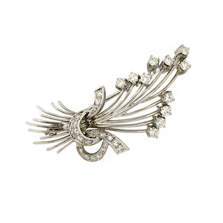 Brosche aus 750 Weißgold mit Brillant und Diamant, hochwertiger second hand Schmuck perfekt aufgearbeitet