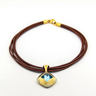 Bulgari Kette mit Anhänger Pyramide aus 750 Gelb- und Weißgold mit Topas, nachhaltiger second hand Schmuck perfekt aufgearbeitet