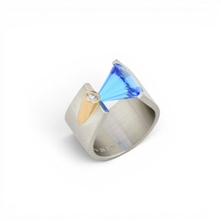 Bunz Ring aus 950 Platin/Gold mit Saphir und Brillant, nachhaltiger second hand Schmuck perfekt aufgearbeitet