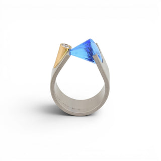 Bunz Ring aus 950 Platin/Gold mit Saphir und Brillant, nachhaltiger second hand Schmuck perfekt aufgearbeitet
