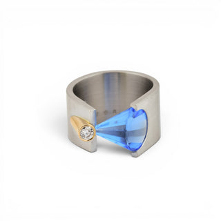 Bunz Ring aus 950 Platin/Gold mit Saphir und Brillant, nachhaltiger second hand Schmuck perfekt aufgearbeitet