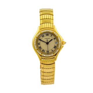 Cartier Damenarmbanduhr Cougar Quarzwerk mit Datumsanzeige, gebrauchte Luxusuhr im Top-Zustand