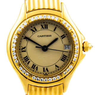 Cartier Damenarmbanduhr Cougar Quarzwerk mit Datumsanzeige, gebrauchte Luxusuhr im Top-Zustand
