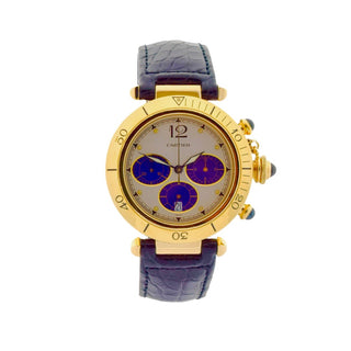 Cartier Herrenarmbanduhr Pasha Quarzwerk mit Chronograph und Datumsanzeige, gebrauchte Luxusuhr im Top-Zustand