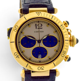 Cartier Herrenarmbanduhr Pasha Quarzwerk mit Chronograph und Datumsanzeige, gebrauchte Luxusuhr im Top-Zustand
